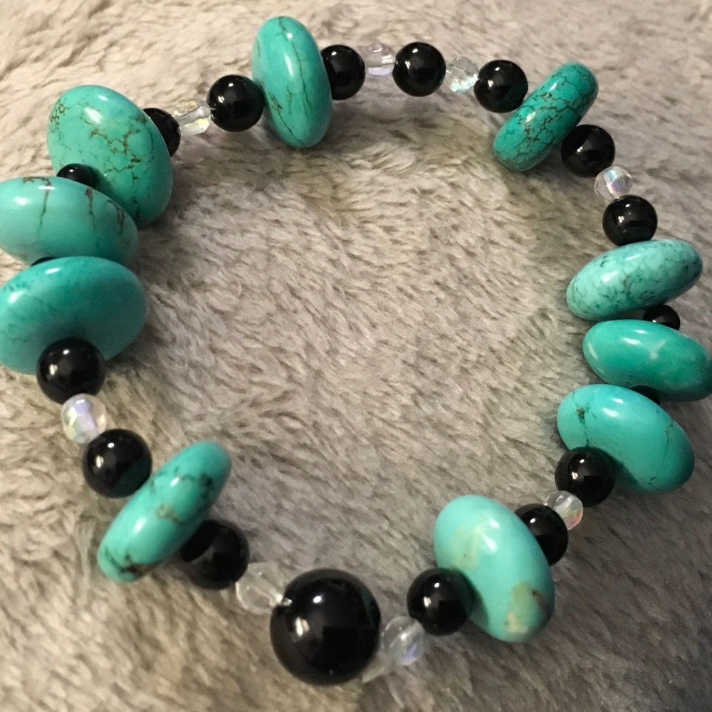 Mala Bead Bracelet with Crystal, Onyx beads